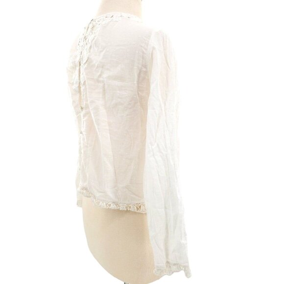 Zara Trafaluc Med Blouse Swiss Dot Boho Lace Button Light Shirt Long Sleeve Top - Picture 4 of 12